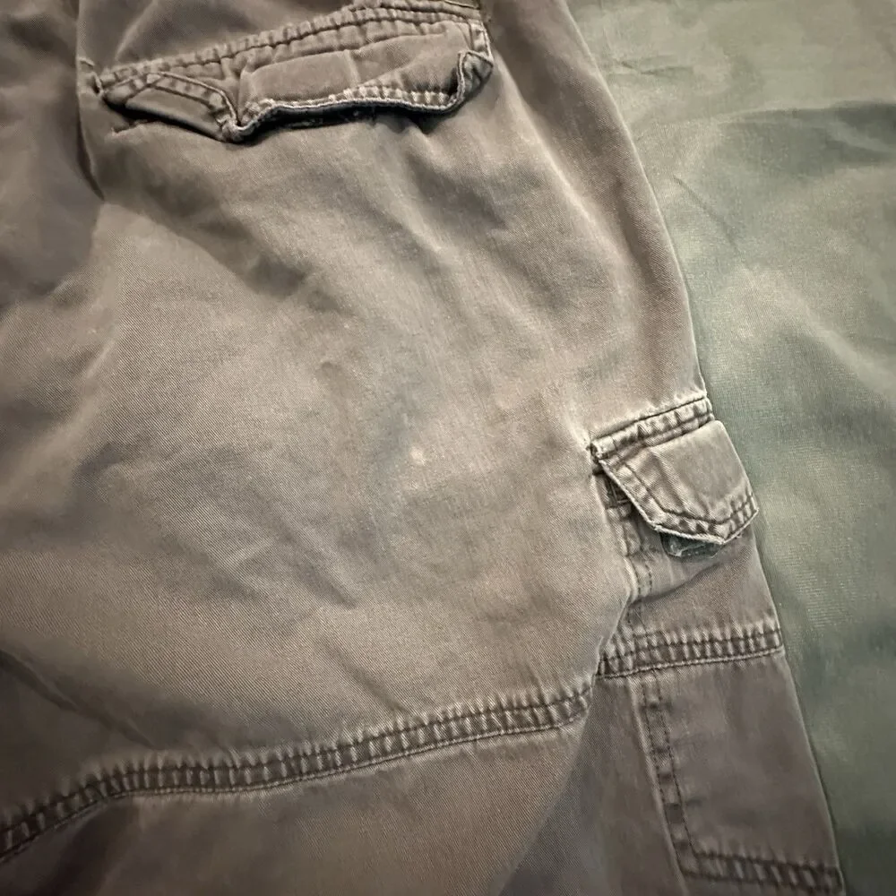 Ocean Pacific Cargo Shorts Mens L Distressed Drawstring Pockets Y2K Faded Khaki